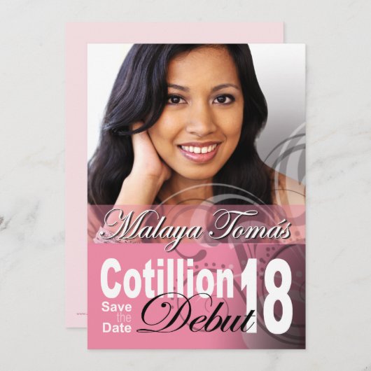 第18誕生日のCotillionのデビューの保存日付の写真 セーブザデート (正面/裏面)