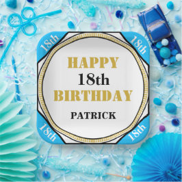 第18誕生日エレガントブルー金ゴールド ペーパープレート