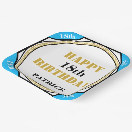 第18誕生日エレガントブルー金ゴールド ペーパープレート (傾斜あり)
