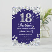 第18誕生日ネイビーブルーとシルバーダイヤモンド 招待状 (スタンド正面)