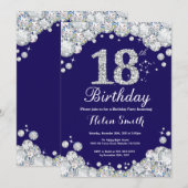 第18誕生日ネイビーブルーとシルバーダイヤモンド 招待状 (正面/裏面)