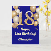 第18誕生日ネイビーブルーと金ゴールドバルーン紙吹雪 カード (黄色い花)