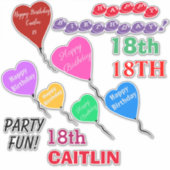 第18誕生日ハートバルーンパーソナライズされたビニル シール (正面)