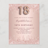 第18誕生日バラ金ゴールドグリッターピンク贅沢 インビテーションポストカード (正面)