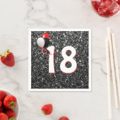 第18誕生日バルーンオンブラックグリッターナプキンス スタンダードカクテルナプキン (インサイチュ)