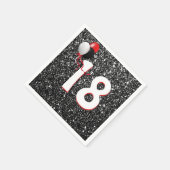 第18誕生日バルーンオンブラックグリッターナプキンス スタンダードカクテルナプキン (角)