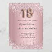 第18誕生日ピンクほこりっぽいバラグリッターピンク贅沢 招待状 (正面/裏面)