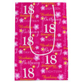 第18誕生日ピンクイエロー名前をカスタムする抱き枕 ミディアムペーパーバッグ (裏面)