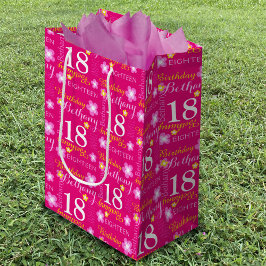 第18誕生日ピンクイエロー名前をカスタムする抱き枕 ミディアムペーパーバッグ