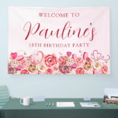 第18誕生日ピンクローズ渦巻形のハート歓迎 横断幕 (トレードショー)