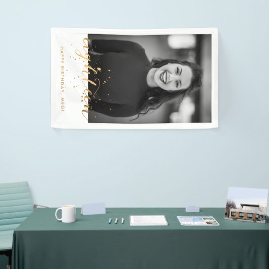 第18誕生日フォト金ゴールド紙吹雪 横断幕 (トレードショー)