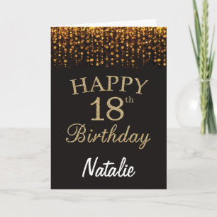 第18誕生日ブラックおよび金ゴールドグリッターカード カード
