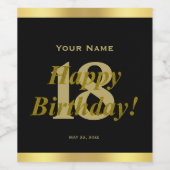 第18誕生日ブラック&金ゴールドワインラベル ワインラベル (シングルラベル)