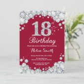 第18誕生日ブルゴーニュ・レッド&シルバー・ダイヤモンド 招待状 (スタンド正面)