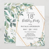 第18誕生日ユーエレガントカリ・グリーンリーと金ゴールド 招待状 (正面/裏面)