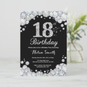 第18誕生日招待状チャルクボード銀ダイヤモンド 招待状 (スタンド正面)