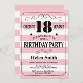 第18誕生日招待状ピンク&ホワイトストライプ 招待状 (正面/裏面)
