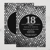 第18誕生日招待状ブラックアンドシルバーグリッター 招待状 (正面/裏面)
