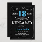 第18誕生日招待状ブルーとブラックの黒い黒板 招待状 (正面/裏面)