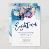第18誕生日招待状抽象芸術水彩 招待状 (正面/裏面)