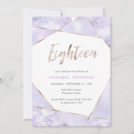 第18誕生日招待状紫と金ゴールド 招待状 (正面)