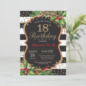 第18誕生日招待状。クリスマスレッドブラック金ゴールド 招待状 (スタンド正面)