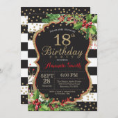 第18誕生日招待状。クリスマスレッドブラック金ゴールド 招待状 (正面/裏面)