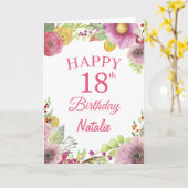 第18誕生日水彩フローラ花ピンク色カード カード (黄色い花)