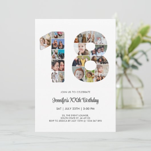 第18誕生日第18カスタム号写真コラージュ 招待状 (スタンド正面)
