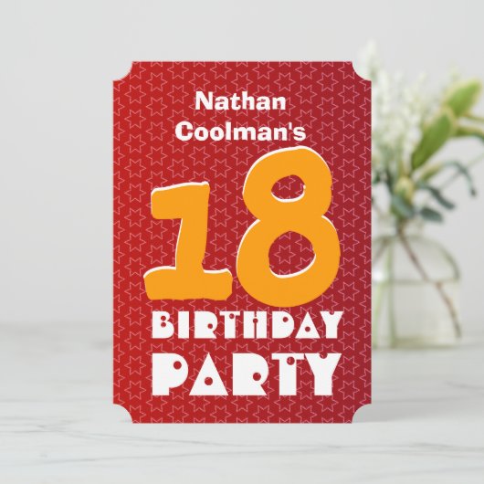 第18誕生日赤モダン色の10代の金ゴールド星V06A31 招待状 (スタンド正面)