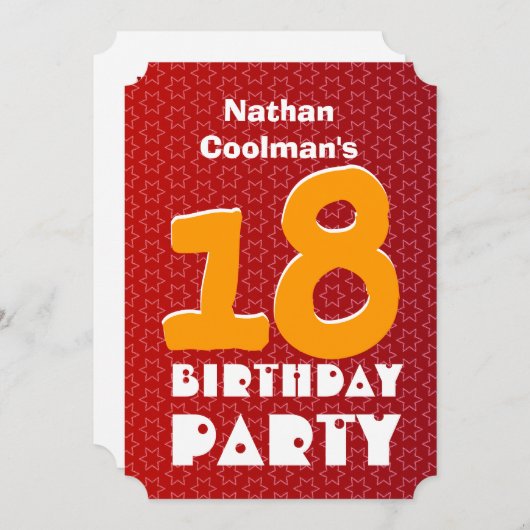 第18誕生日赤モダン色の10代の金ゴールド星V06A31 招待状 (正面/裏面)
