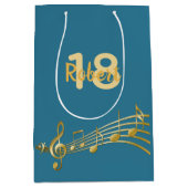 第18誕生日金ゴールド音楽ノートティール（緑がかった色）ブルー緑 ミディアムペーパーバッグ (正面)