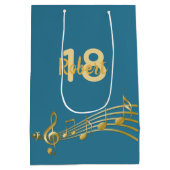 第18誕生日金ゴールド音楽ノートティール（緑がかった色）ブルー緑 ミディアムペーパーバッグ (裏面)