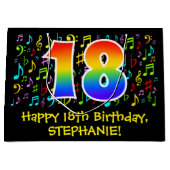 第18誕生日-ミュージッカラフルクシンボル、レインボー18 ラージペーパーバッグ (正面)