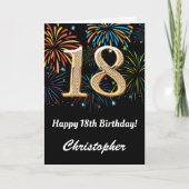 第18誕生日・レインボー花火が黒と金ゴールド カード (正面)