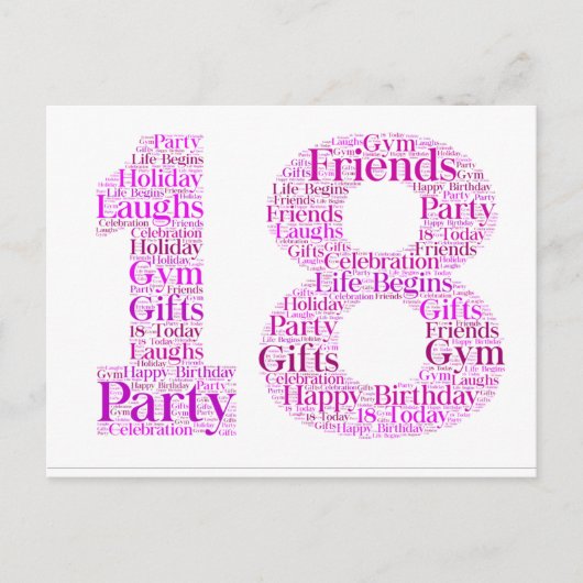 第18誕生祝いワードアートデザイン ポストカード (正面)