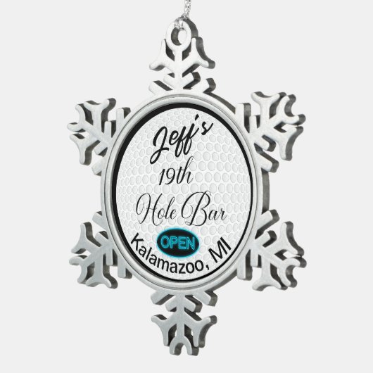 第19ホールバーパーソナライズされたゴルフボールデザインバー スノーフレークピューターオーナメント (右)