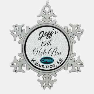 第19ホールバーパーソナライズされたゴルフボールデザインバー スノーフレークピューターオーナメント
