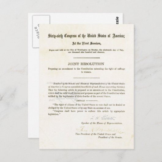 第19回州憲法統一された改正 ポストカード (正面/裏面)