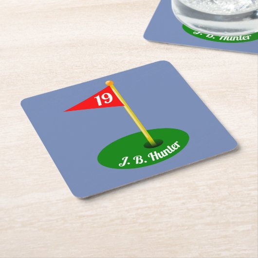 第19穴およびあなたの文字 スクエアペーパーコースター (アングル)
