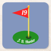 第19穴およびあなたの文字 スクエアペーパーコースター (正面)