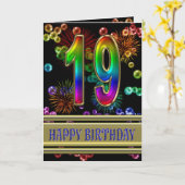 第19誕生日にレインボーバブルと花火 カード (黄色い花)