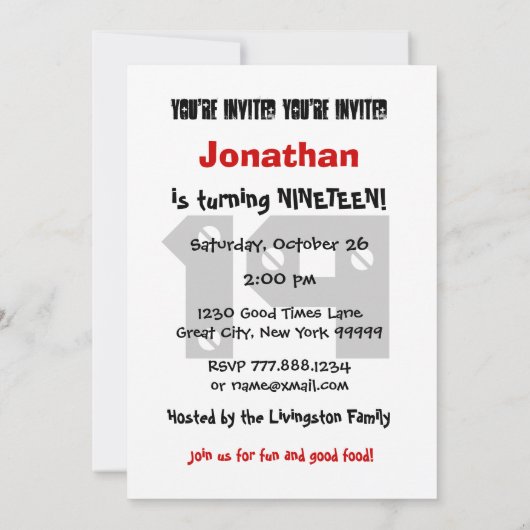 第19誕生日の白と黒の模様 招待状 (裏面)