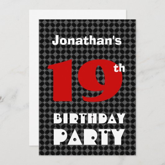 第19誕生日の白と黒の模様 招待状 (正面/裏面)