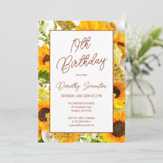 第19誕生日ひまわりモダンフローラ 招待状 (スタンド正面)