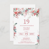 第19誕生日エレガントウィンターベリー植物学 招待状 (正面/裏面)