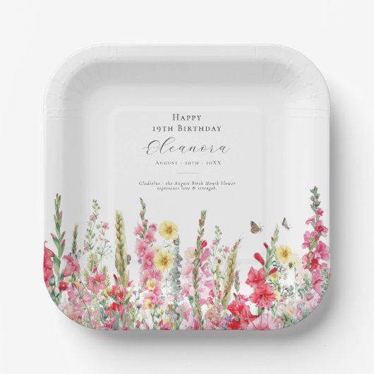 第19誕生日威厳がある誕生花用品 ペーパープレート (正面)