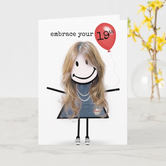 第19誕生日赤気球 カード (黄色い花)