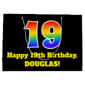 第19誕生日～おもしろい, カラフル, 鮮やか, Rainbow 19 ラージペーパーバッグ (裏面)