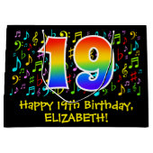第19誕生日-ミュージッカラフルクシンボル、レインボー19 ラージペーパーバッグ (正面)